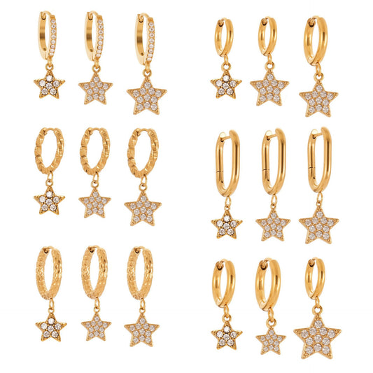 Planderful Zirconium Pentagram Earrings 18K Goldplated Bold