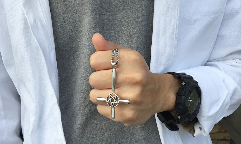 New Product Stainless Steel Satan Cross Pendant Steel Color