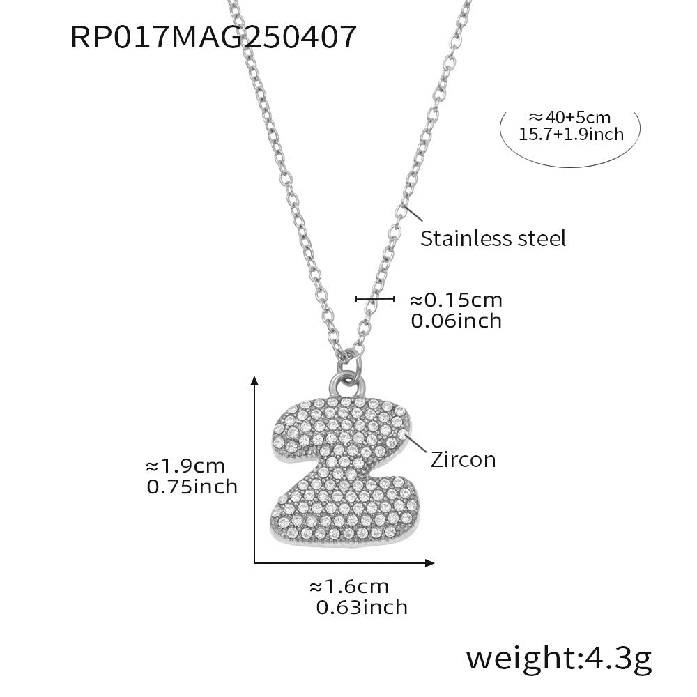 Planderful 26 Letter Zircon Necklace Gold Plated Hip Hop