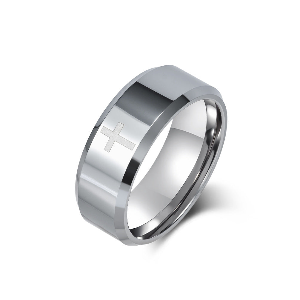 Planderful Laser Cross Tungsten Ring For Men And Women Couple Wedding Band Premium