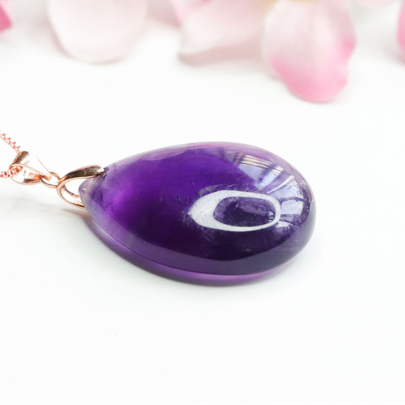 Amethyst Teardrop Silver Pendant — No Chain