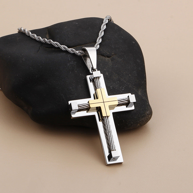 Men's Cross Pendant in Titanium Steel and Stainless Steel Jewelry