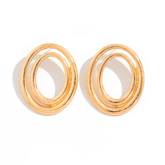 European and American fashion geometric niche thread ins wind stud earrings women, temperament alloy texture retro versatile ear jewelry