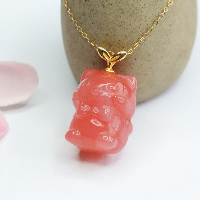 Golden Sterling Silver Pendant Necklace with Natural Agate Panda Accent