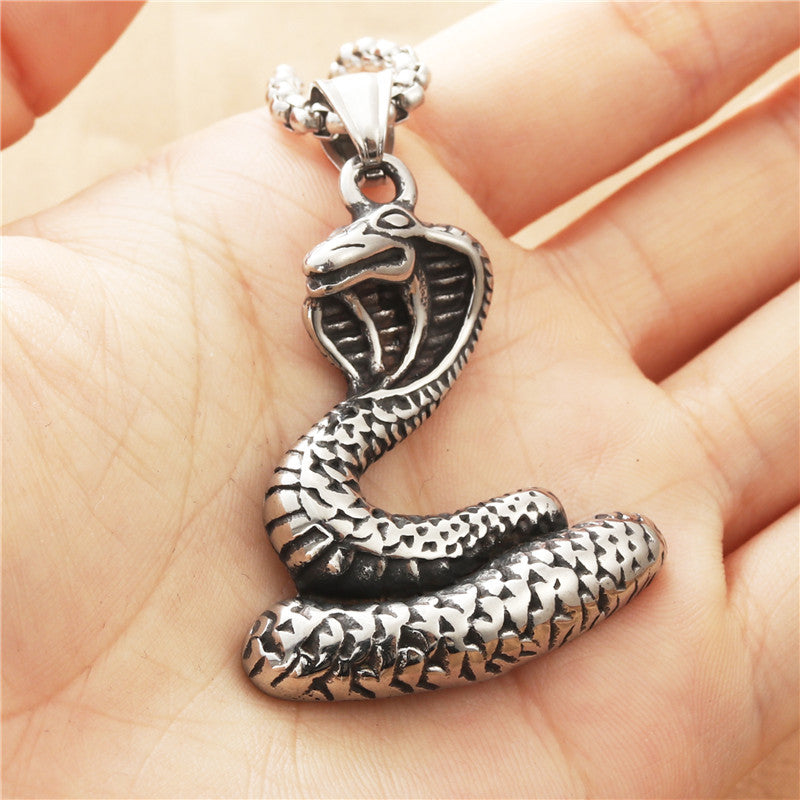 Titanium Steel Python Pendant Necklace for Men - Retro Punk Snake Jewelry
