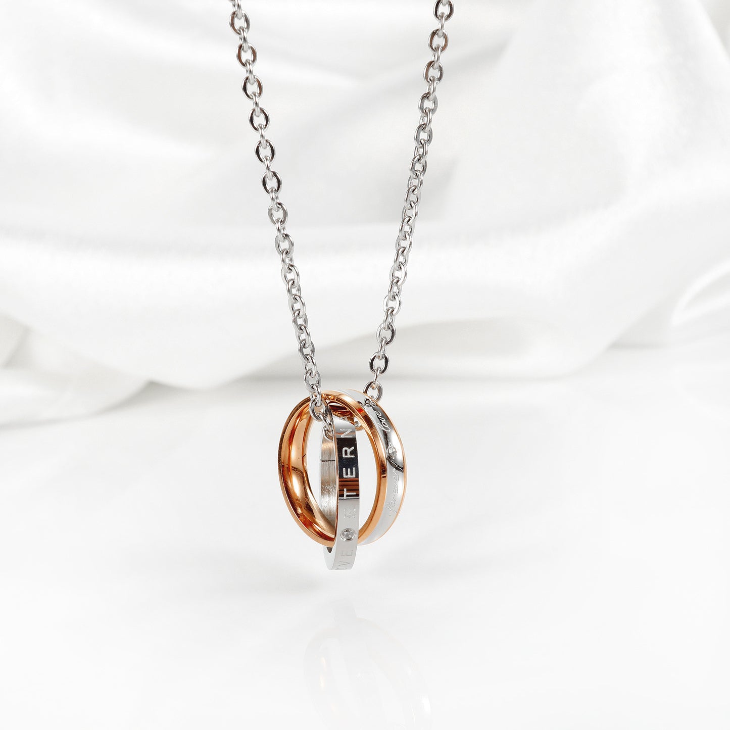 Stainless Steel Necklace Unisex Double Ring Pendant Durable Hip Hop Style Planderful Everyday Genie Couples