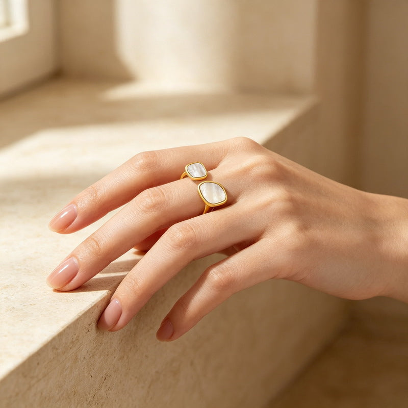 French Women's Ring Retro Irregular Double White Fritillary Open