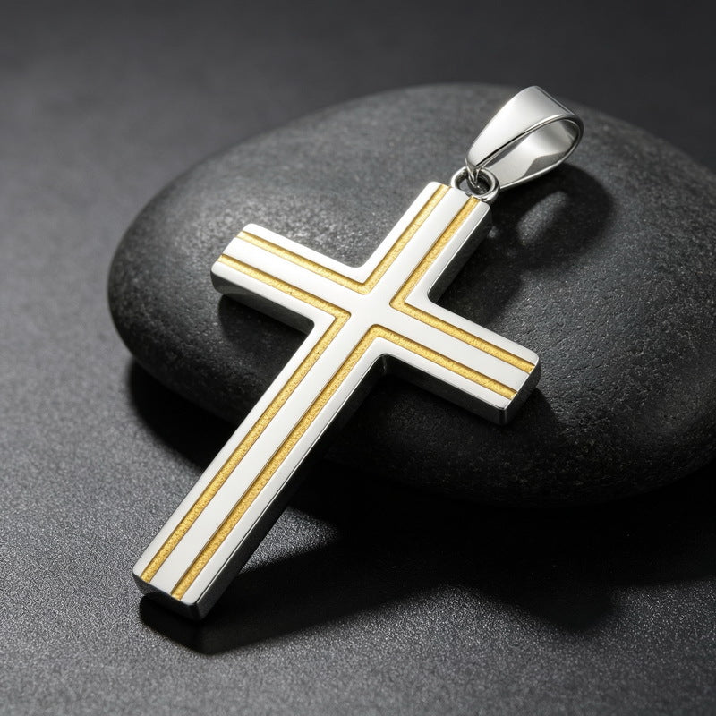 Versatile Double-Line Groove Dripping Oil Contrasting Cross Pendant, Stainless Steel Men's Pendant On Necklace