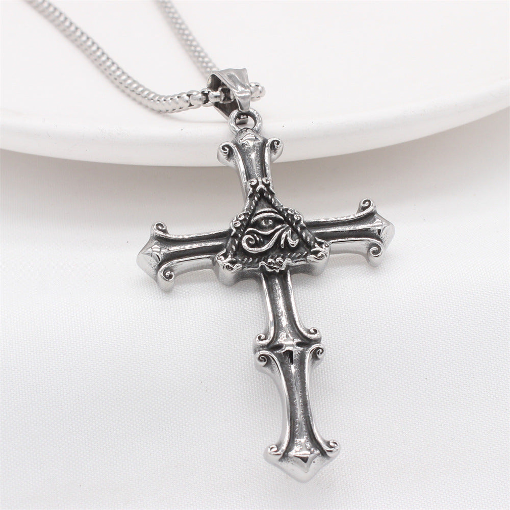 Planderful Everyday Genie – Foreign Trade Jewelry Wholesale European and American Vintage Cross Freemasonry Omniscient Eye Men's Titanium Steel Ring for Men