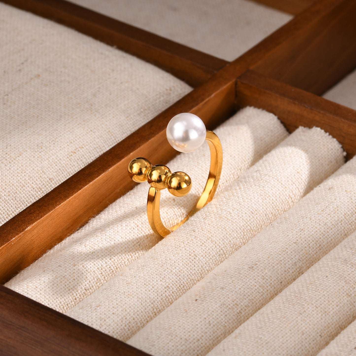 Jewelry Stainless Steel 3 Steel Balls Imitation Pearl Ring