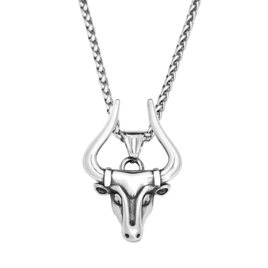 Retro Stainless Steel Bull Head Pendant Necklace for Men