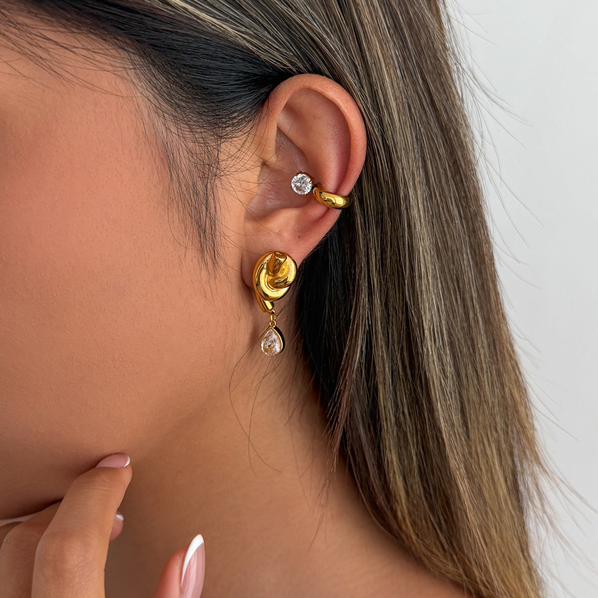 Planderful Vienna Verve Twisted Knotted Stainless Steel Stud Earrings With Waterdrop Zircon Statement For Women
