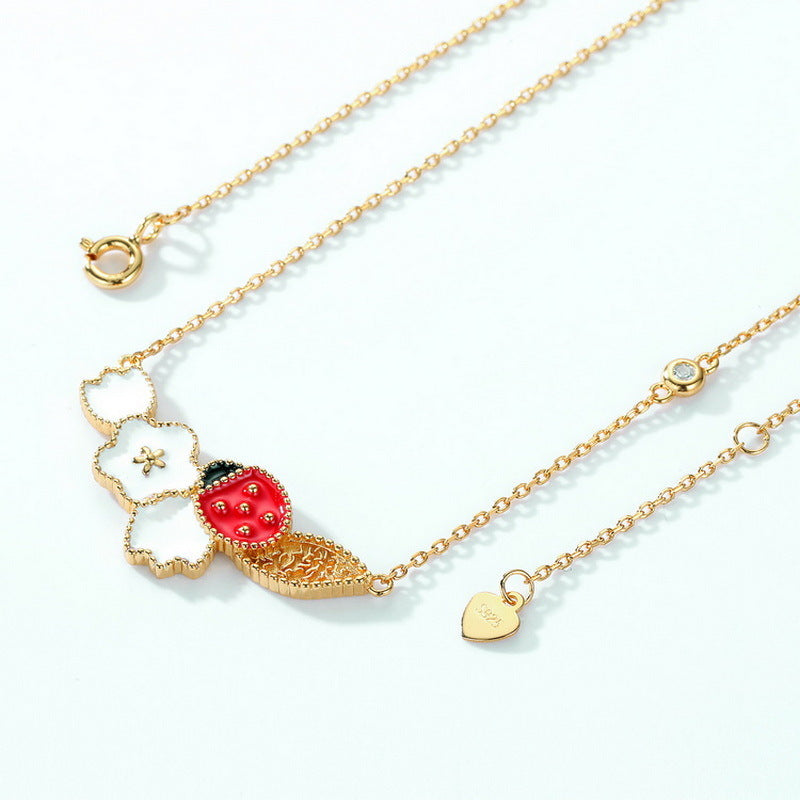 Ladybug and Flower Sterling Silver Necklace