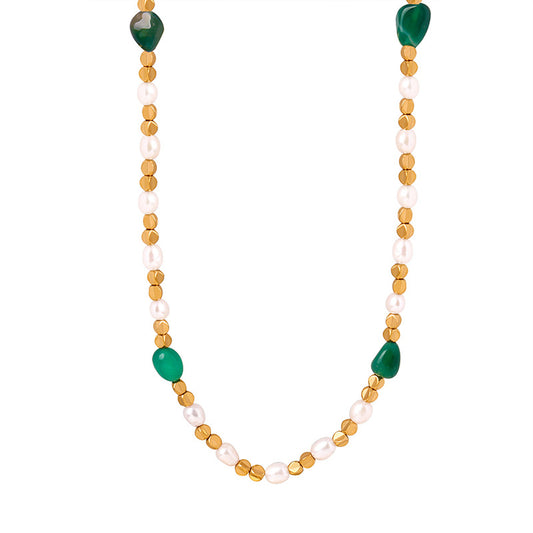 Luxurious Handmade Green Agate Pearl Necklace
