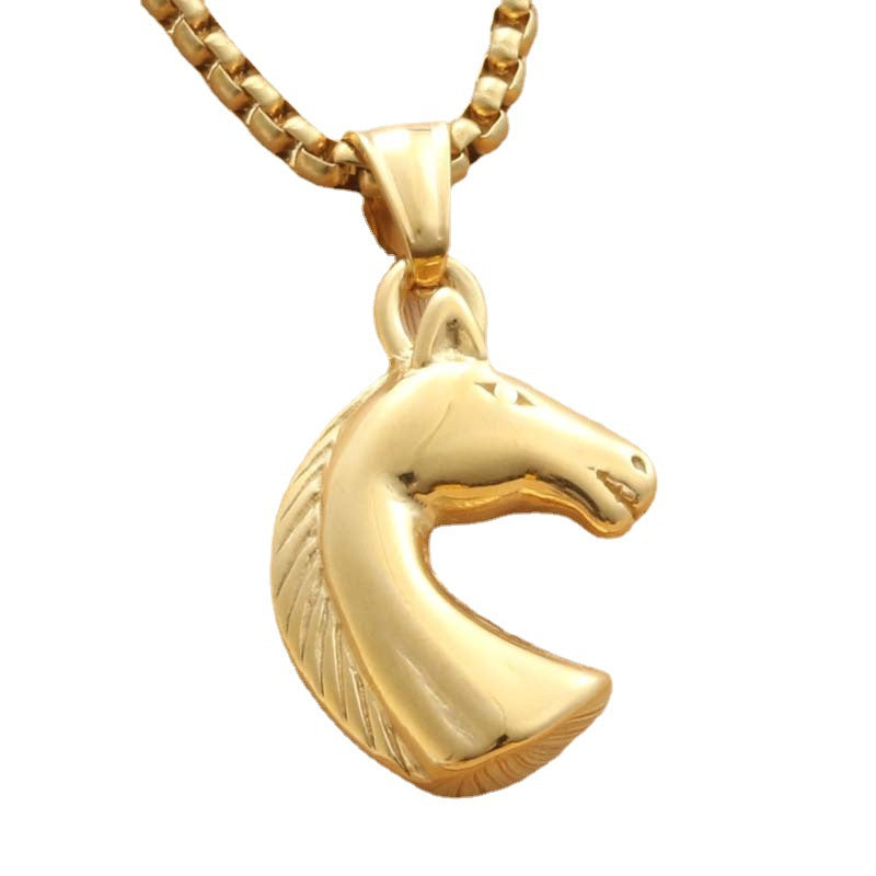 Personalized Punk Horse Necklace in Titanium Steel - Retro Trendy Pendant for Men by Planderful
