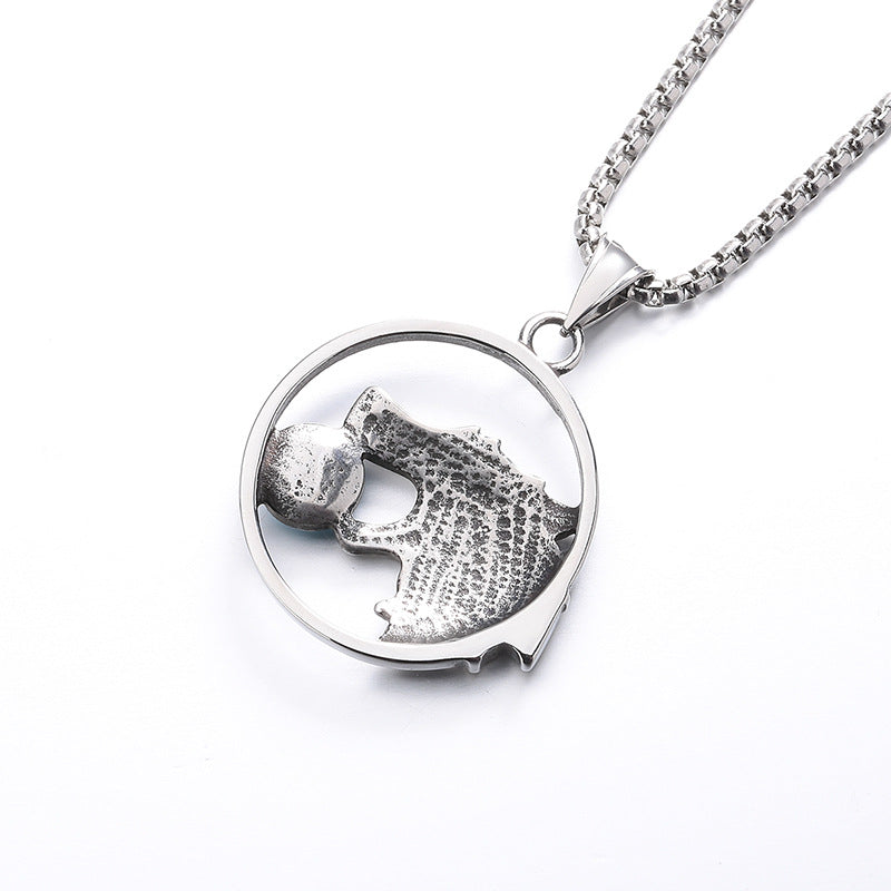 Turquoise Necklace - Statement Norse Wolf Moon Pendant