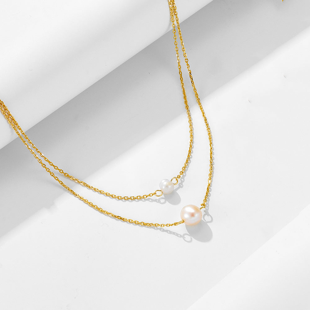 Retro Double-Layer Single Natural Pearl Necklace, Tide Foreign Trade 925 Sterling Silver