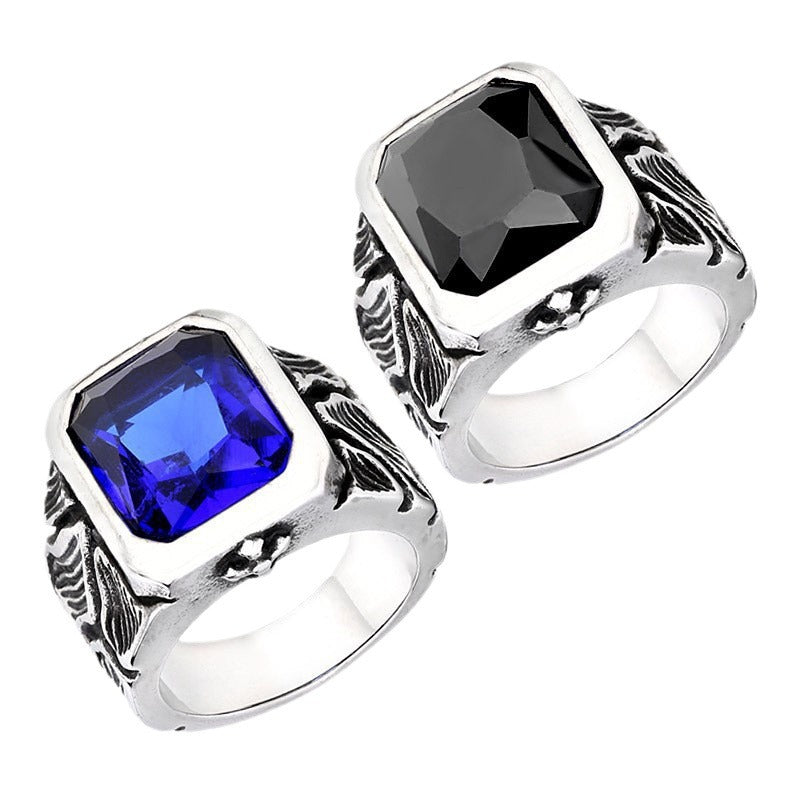 Custom Engraved Stainless Steel Men's Gem Ring - Retro Jewelry Wholesale