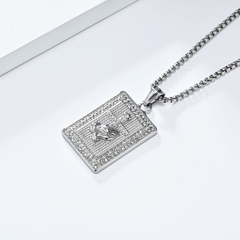 Planderful Zircon Inlaid Prayer Hand Cross Necklace For Hip Hop Fans Urban Style Premium Edition