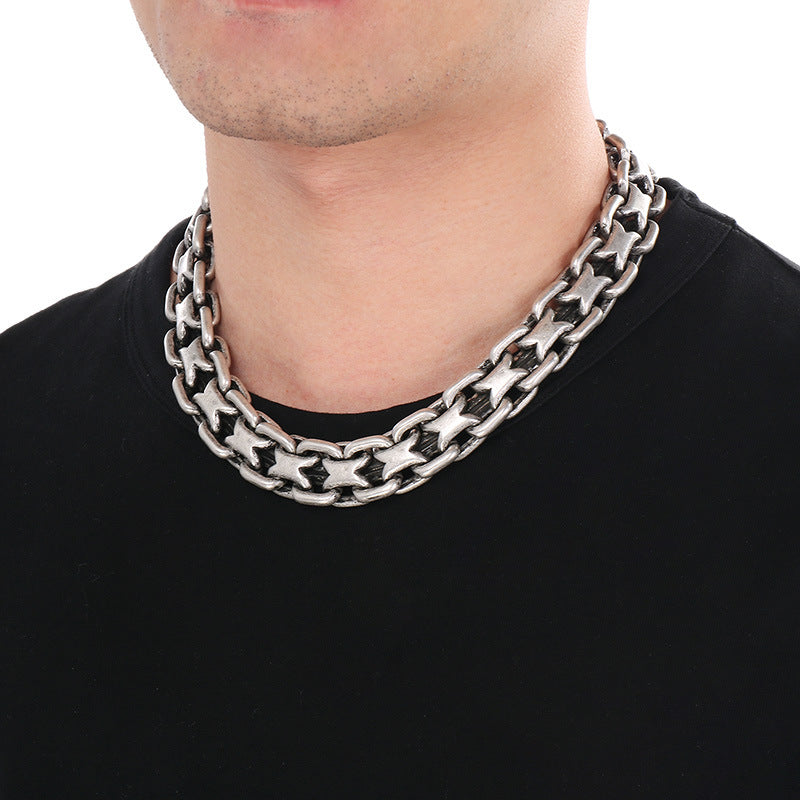 Retro Hollow Neck Chain Titanium Steel Men Necklace