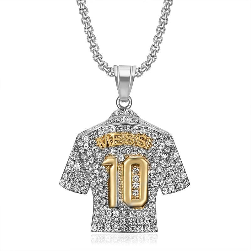 Planderful Everyday Genie Premium Football Jersey Pendant Necklace Titanium Steel Gold Plated Zircon For Hip Hop Fans