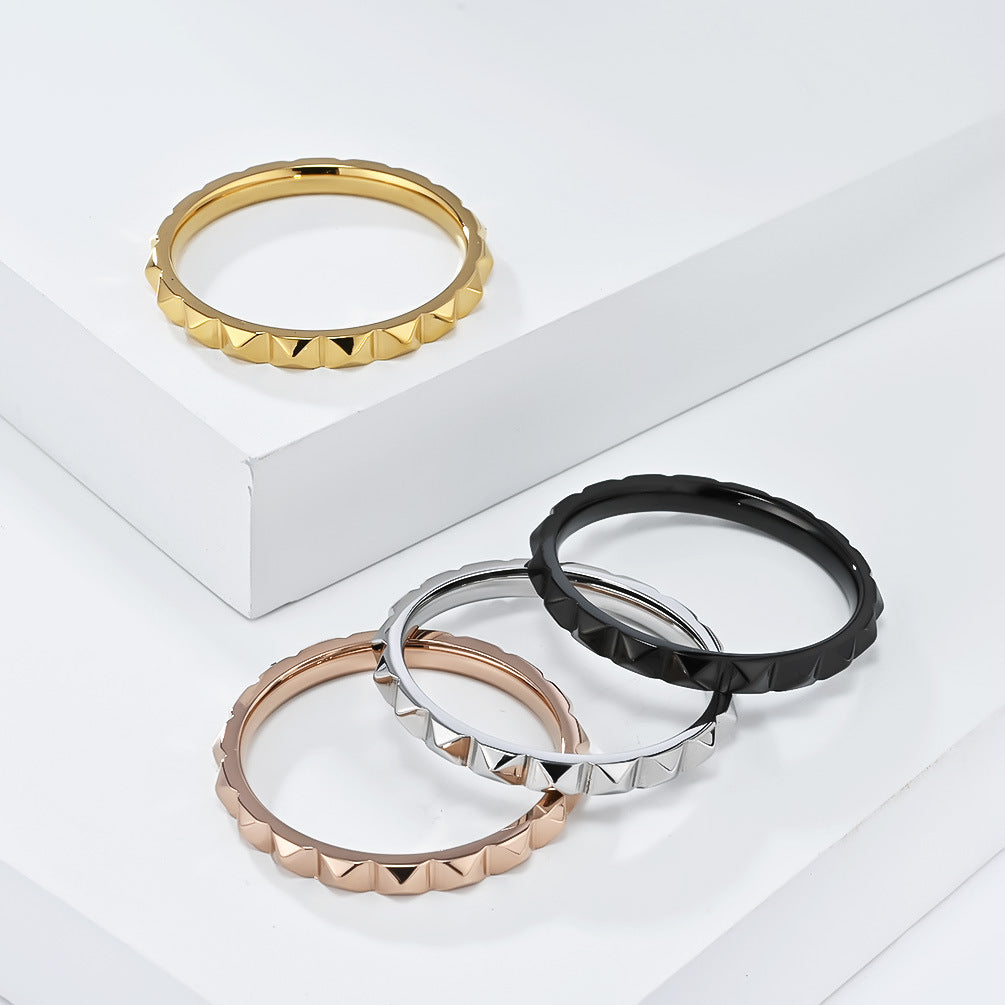 Planderful Titanium Steel Rhombus Ring With Pyramid Lattice Tail For Women Stylish Everyday Genie