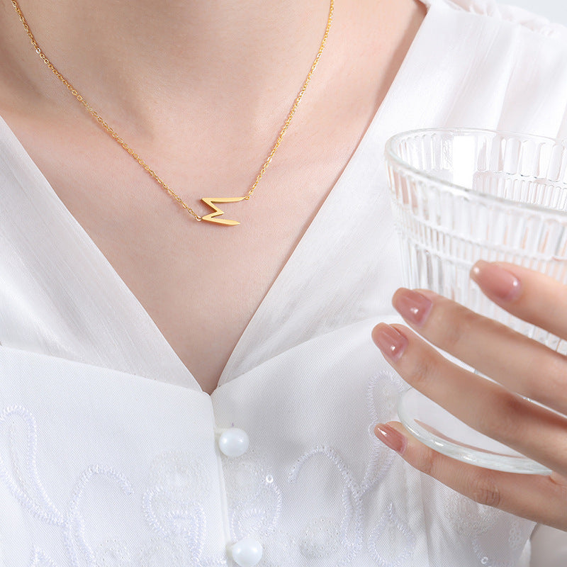 Modern M-Letter Pendant Titanium Steel Collarbone Chain Necklace for Stylish Women