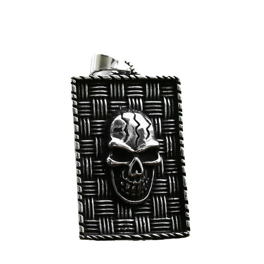 Titanium Steel Skull Pendant for Men - Retro Military-Inspired Woven Jewelry in Wholesale