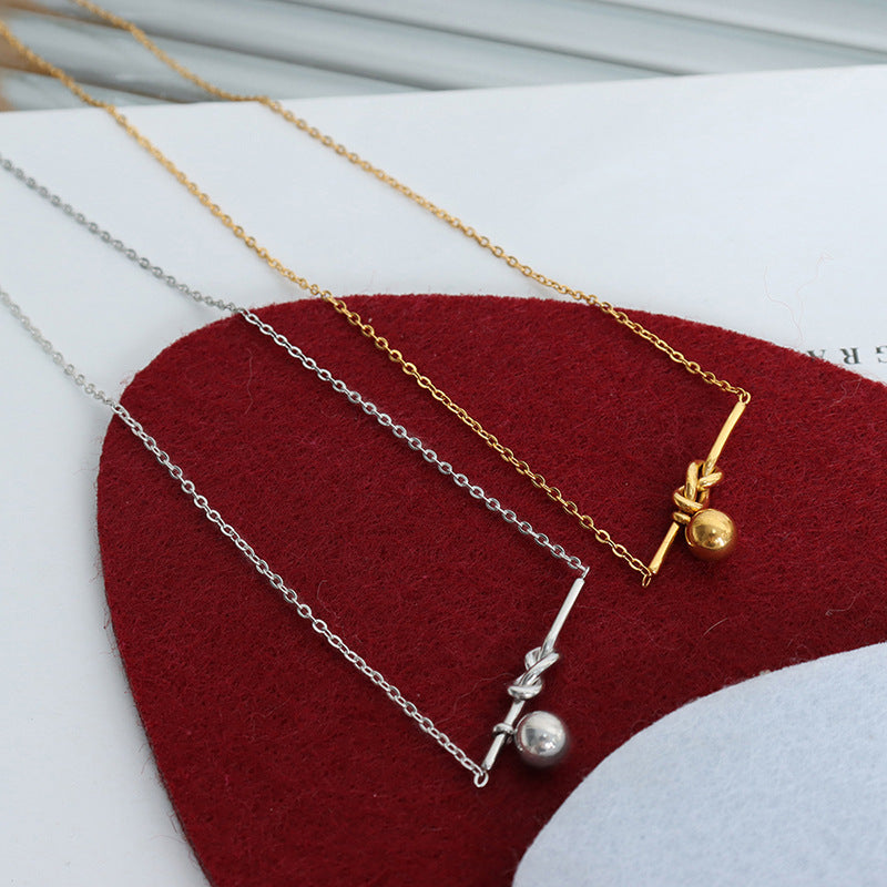 Golden Geometric Knot Pendant Necklace - Titanium Steel Jewelry for Women