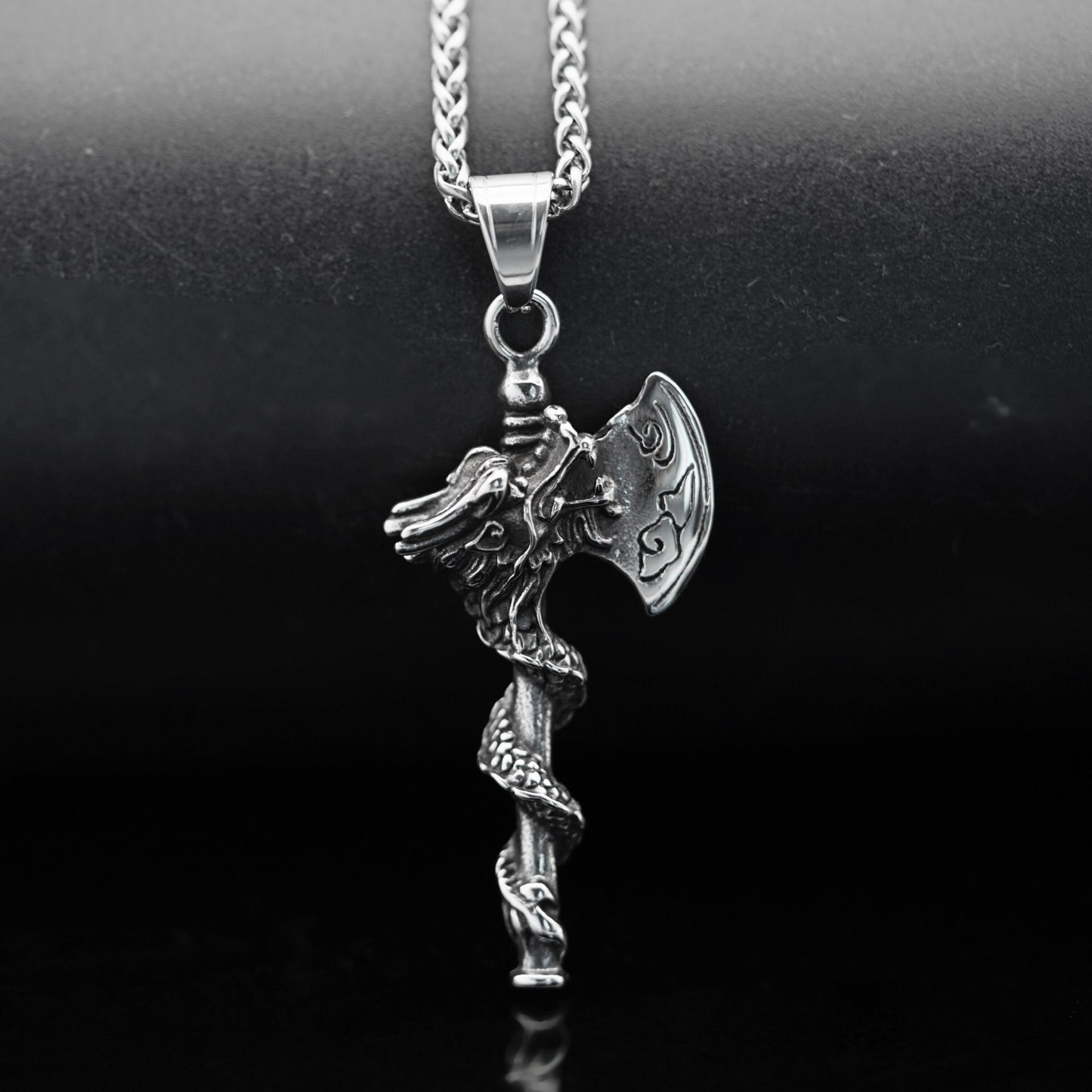 Steel Necklace – Statement Viking Dragon Pendant With Double-Sided Coiled Dragon Cloud Pattern For Men
