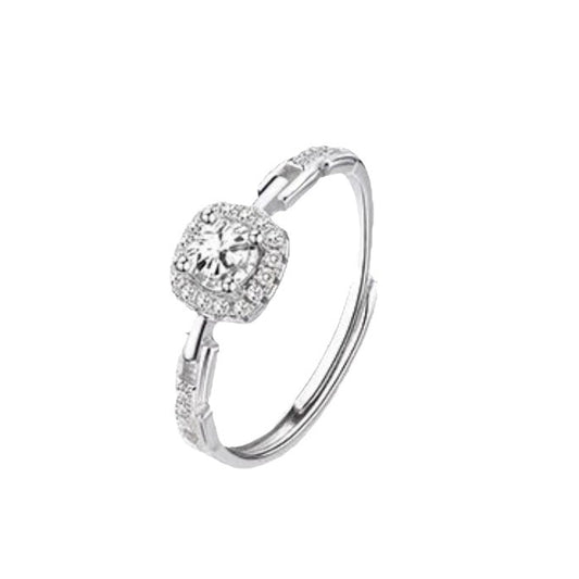 925 Sterling Silver Flash Square Zircon Female Ring