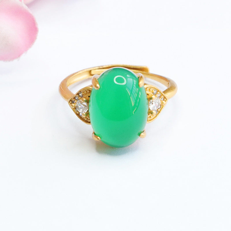 Chalcedony Sterling Silver Ring with Zircon Accents