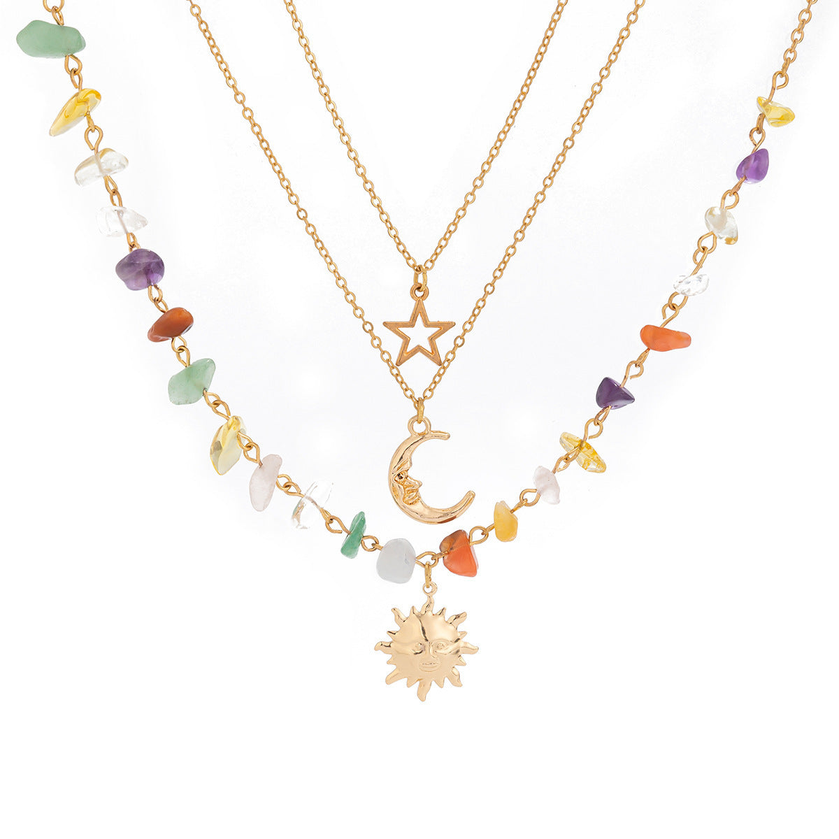 Mint Mambo Wind Vacation Wind Irregular Gravel Necklace Moon Sun Pendant Stacked