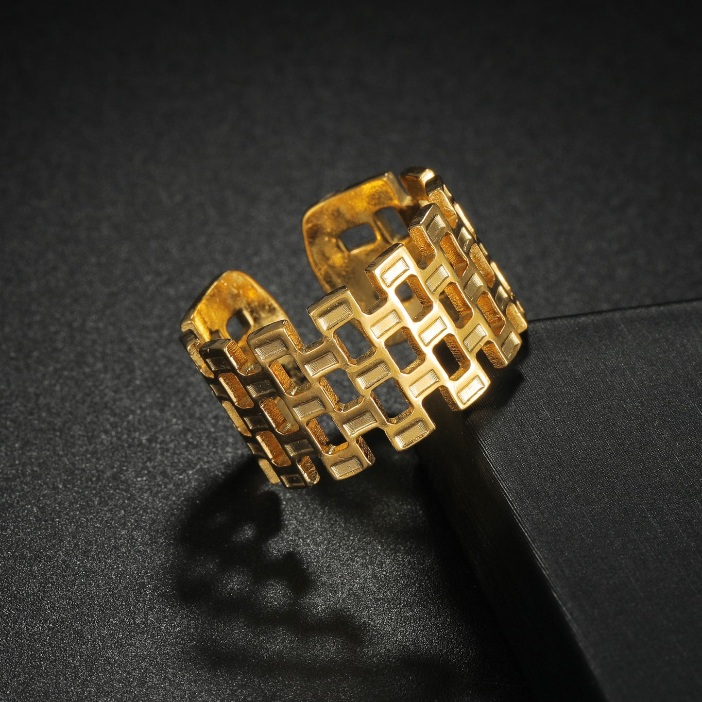 Stainless Steel Ring Geometric Hollow Design Gold Plated Adjustable Unisex Everyday Genie By Planderful Collection