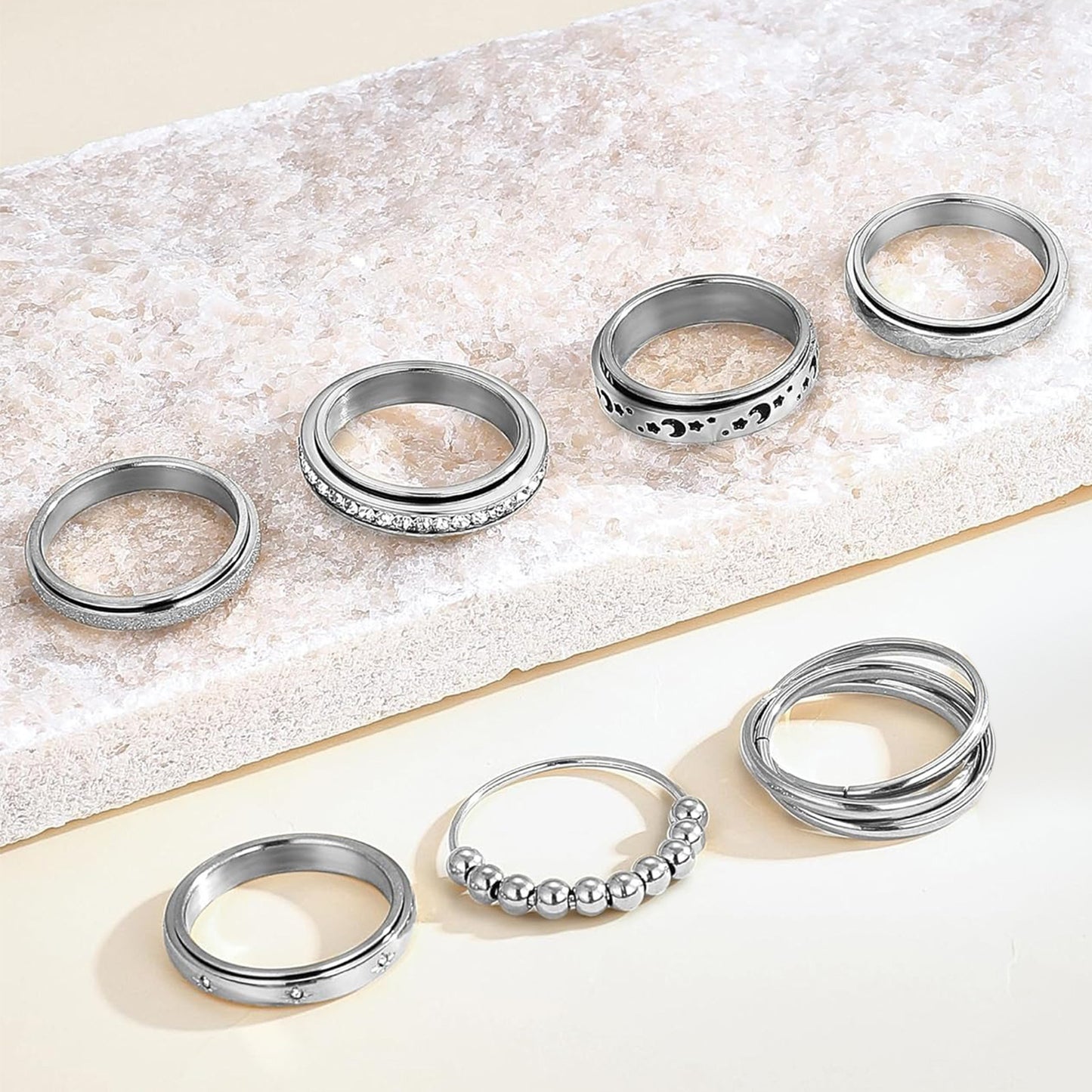 Planderful Everyday Genie Stainless Steel Zircon Spinner Ring Does Not Fade For Couples Unisex Durable Jewelry