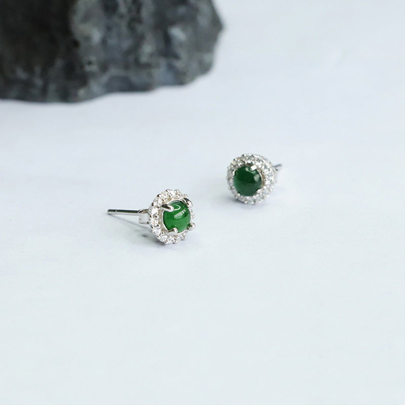 Icy Green Jadeite Zircon Halo Stud Earrings