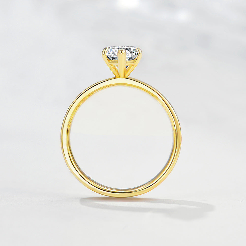 S925 Sterling Silver 2 Carat Horse Eye D Color Moissanite Ring Gold Plated