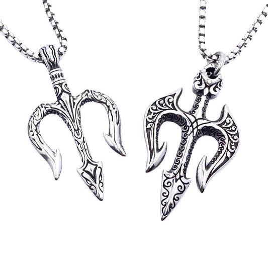 Planderful Stainless Steel Men Necklace Personalized Retro Aquaman Trident Hip Hop Pendant