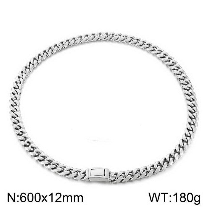Planderful Cuban Chain Bracelet Men Bold Glossy 12mm Steel