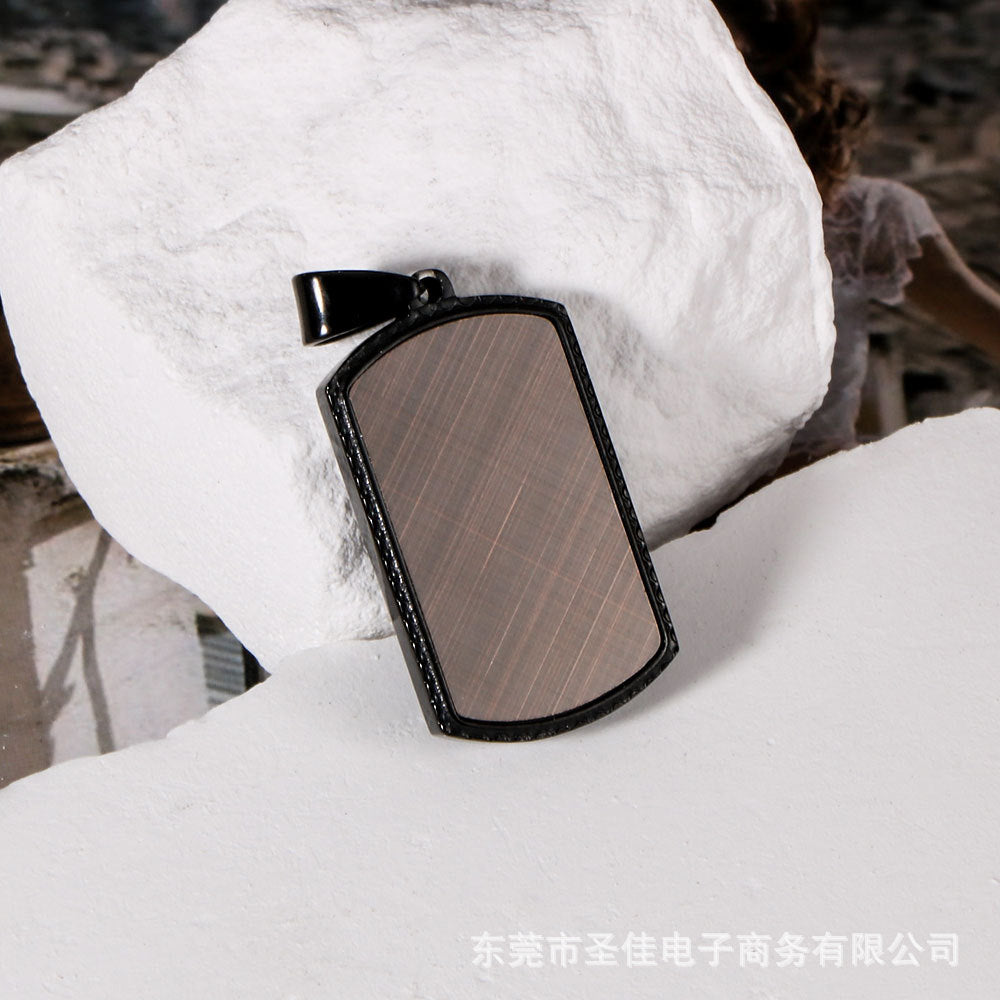 Men's Square Pendant Necklace Black Veneer Titanium Steel