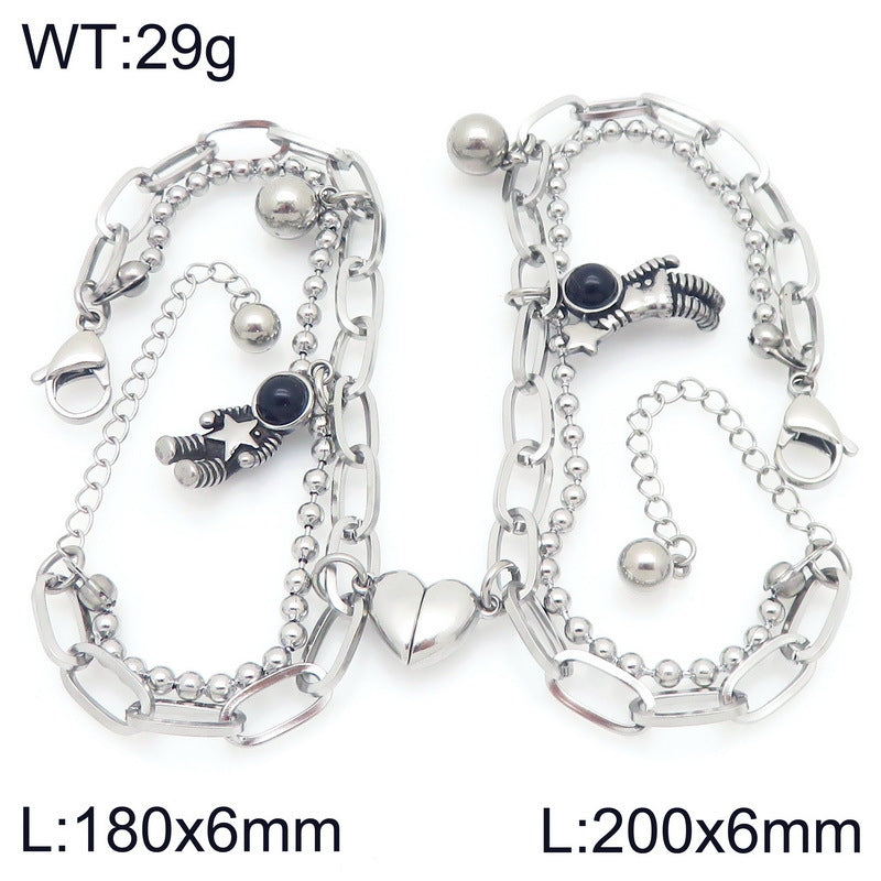 Astronaut Star-Picking Couple Bracelet – Heart-Shaped Magnetic Titanium Steel