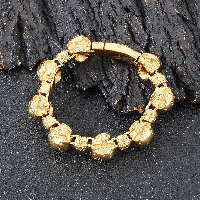 Planderful Skull Bracelet For Men Engraved Stainless Steel