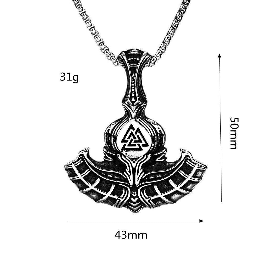 Planderful Triangular Dragon Viking Rune Axe Pendant For Men Bold Stainless Steel Necklace Norse Heritage