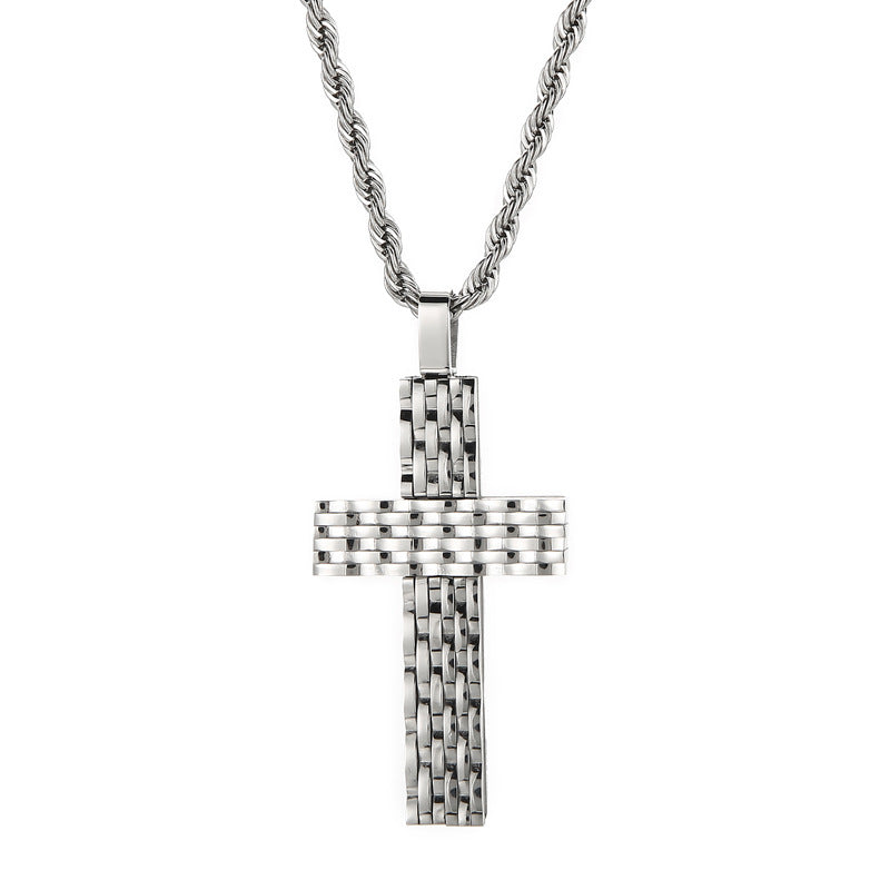 Customized Men's Titanium Steel Cross Pendant in Sleek Punk Style