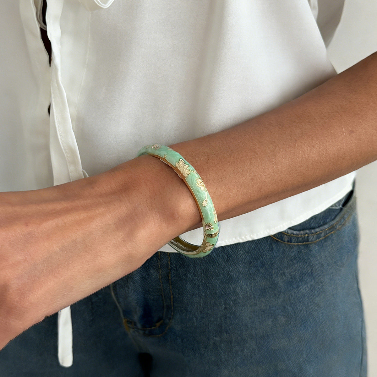 Planderful Vienna Verve Floral Opening Bracelet For Women Pastel Color Dripping Oil Style Elegant Metal Jewelry