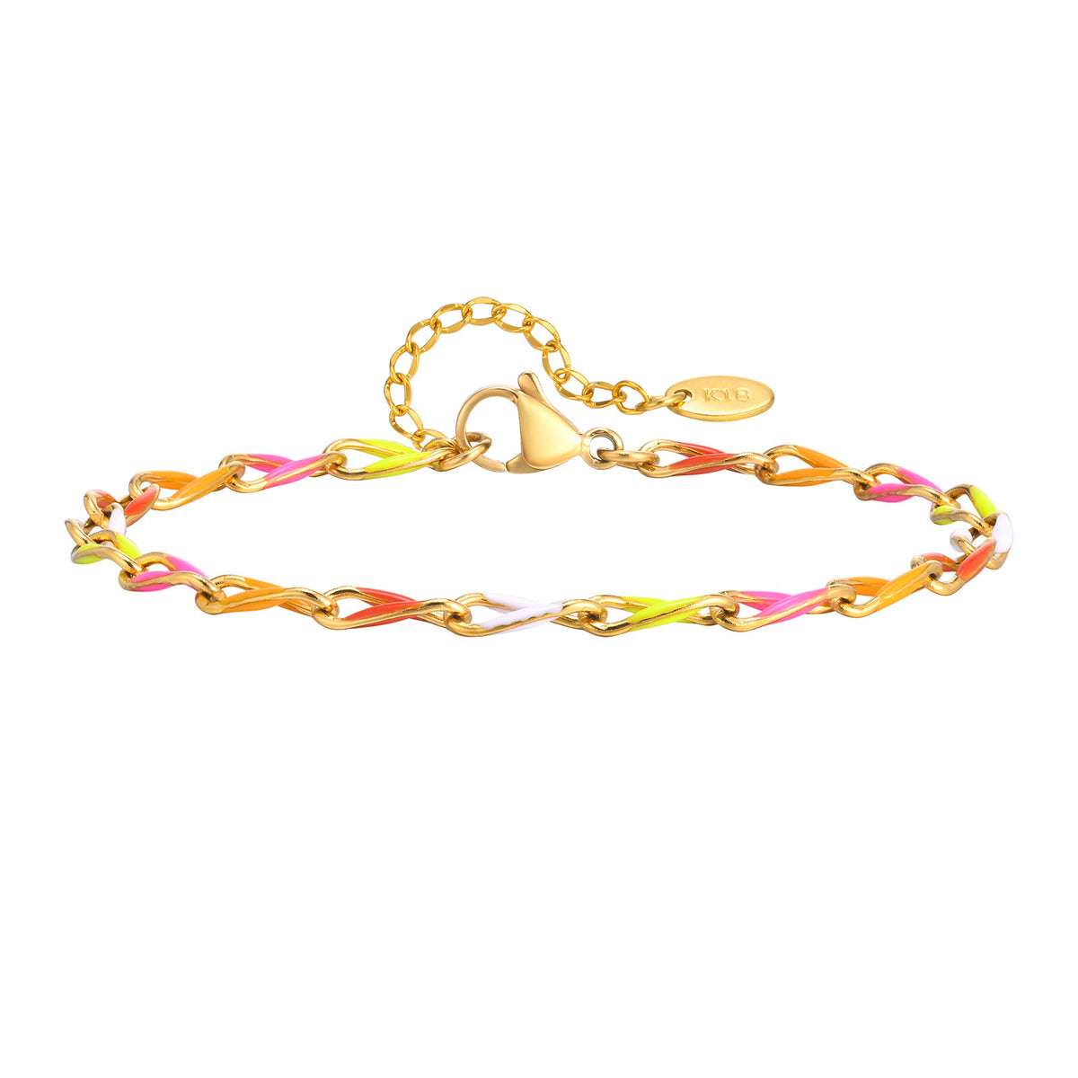 : Stainless Steel Colored Oil-Dripping Twisted Oval Chain Bracelet – Gold Women's
