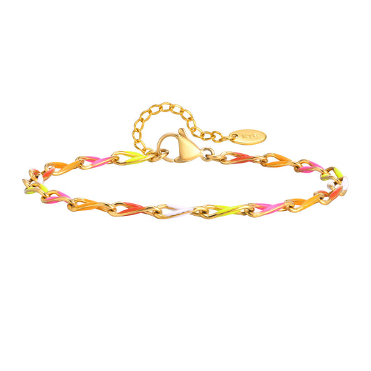 : Stainless Steel Colored Oil-Dripping Twisted Oval Chain Bracelet – Gold Women's
