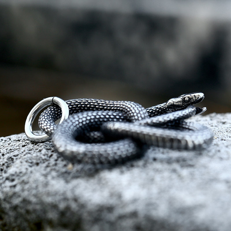 Retro Titanium Steel Ouroboros Snake Pendant for Men - Cross-Border Wholesale Jewelry