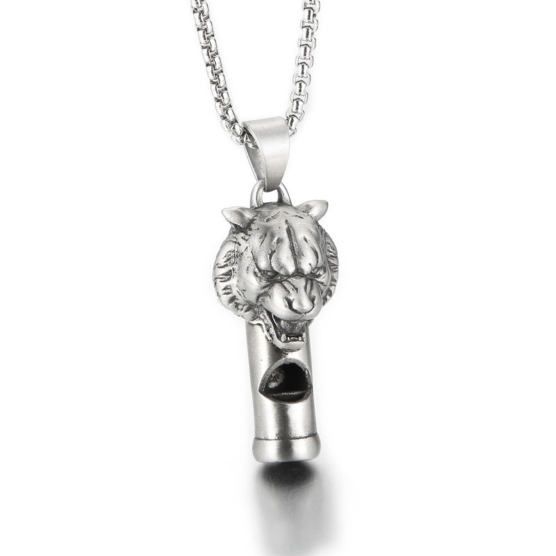 Creative Lion Head Whistle Pendant in Titanium Steel for Men - European and American Trend