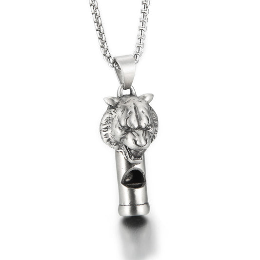 Creative Lion Head Whistle Pendant in Titanium Steel for Men - European and American Trend